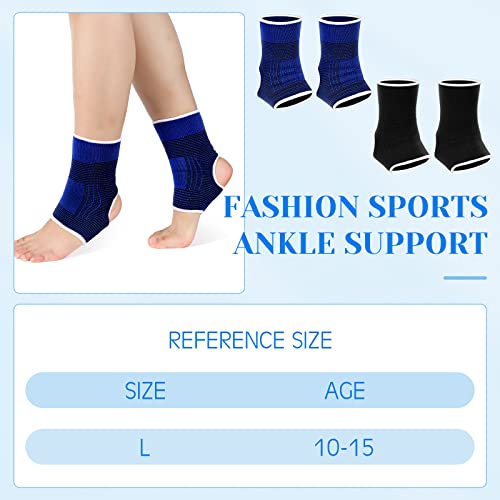 Image of Haysandy 4 Pieces / 2 Pair Kids Ankle Support Brace Elastic Kids Compression Socks Knitted Ankle Sleeve for Jogging Running Fitness(Black, Dark Blue,10-15 Years)