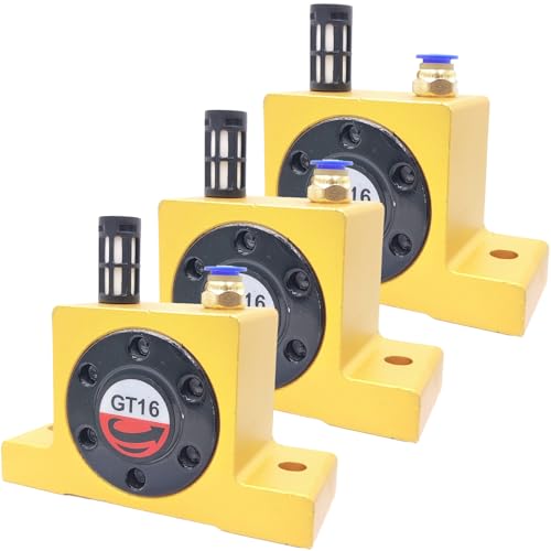 (3-Pieces) GT16 G 1/4\'\' Pneumatic Turbine Vibrators, Silent Golden Industrial Turbine Vibrator for hopper, Pneumatic Ball Vibrators With Silencer and Connector