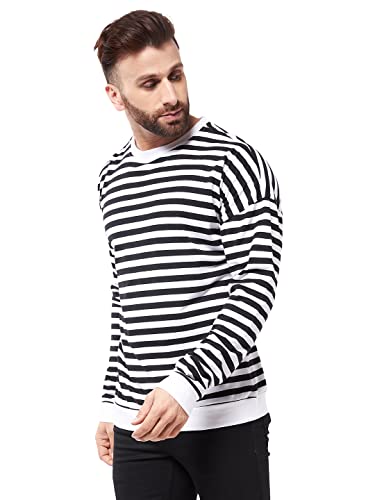 Image of GRITSTONES Men OversizedRound Neck Stripe Drop Shoulder Cotton T-Shirt
