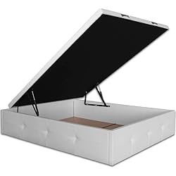 Canapé Tapizado 135X190 Ventadecolchones - Canapé Abatible París Gran Capacidad Tapizado en Polipiel Blanco Medida 135 x 190 cm