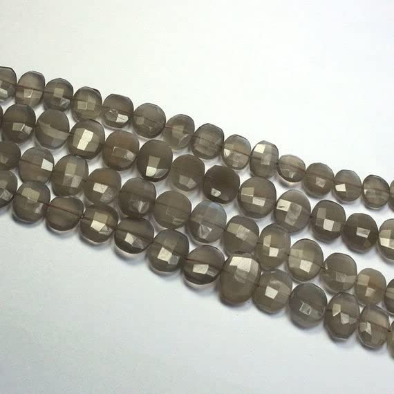 LKBEADS GRAY MOONSTONE Oval Faceted Gemstone Natural Minerals, Gray Black Step cut oval Faceted Beads 12 to 16 MM 8" strand.