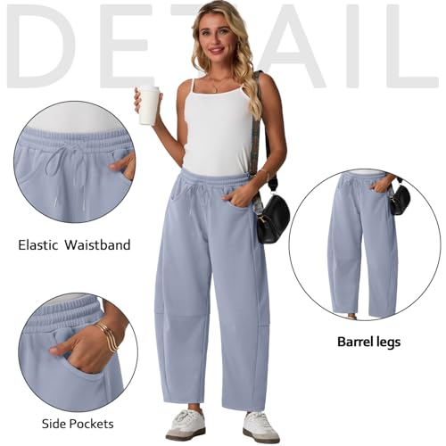 Lepunuo Barrel Sweatpants Women Casual Baggy Elastic Waisted Pants Wide Leg Gym Trousers with Pockets