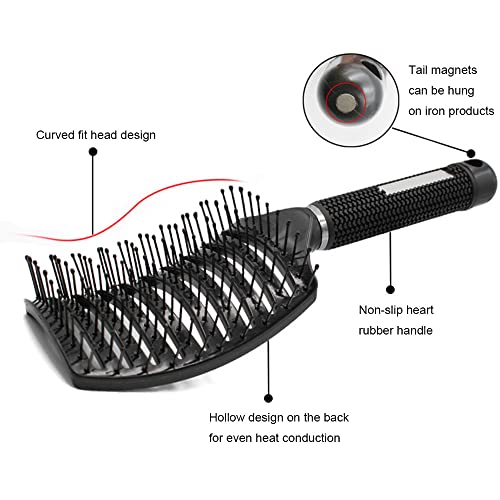 yufana 2 Piece Curved Vented Styling Hair Brush,Curved Vent Brush and Hair Detangler Detangling Nylon Bristle Brush Vented Hair Brush Anti Static Vent Brush(Black+White) - Image 2