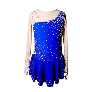 Ritmische gymnastieklegging, kunstschaatskleding voor meisjes en meisjes, blauw hoge elasticiteit, handgemaakte strass lange mouwen