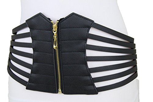 TFJ Women Wide Elastic Corset Belt Hip High Waist Zipper Buckle Size M L3