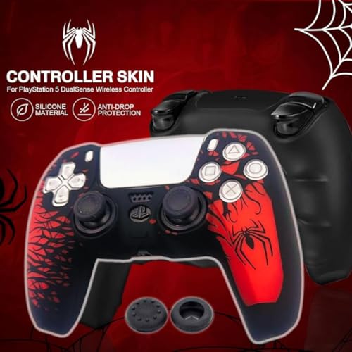 Image of TMG PS5 Controller Skin Spider-Man Theme Silicone Special Edition Protective Skin Case Cover for PS5 Controller with 2 Thumb Grip Caps (Red)