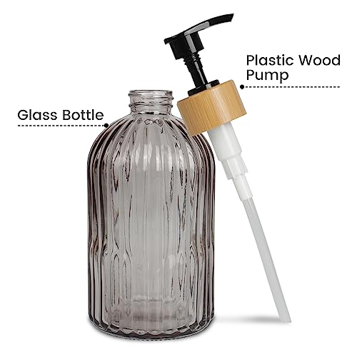 Topsky Glass Soap Dispenser with Black Wooden Hoop Pump 400ml Liquid Hand Soap Dispenser Rustproof Pump for Kitchen & Bathroom Great for Lotions Essential Oil Liquid Soaps (Translucent Black) - Image 2
