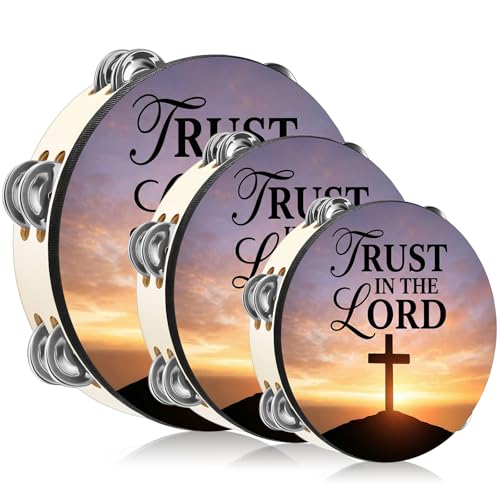 Fiada 3 Pcs Trust in The Lord Tambourines for Adults Church