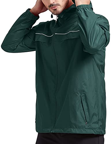 V Valanch Mens Rain Jacket Hooded Windbreaker Reflective Running Hiking Rain Coats(Army Green,M) #TOP4