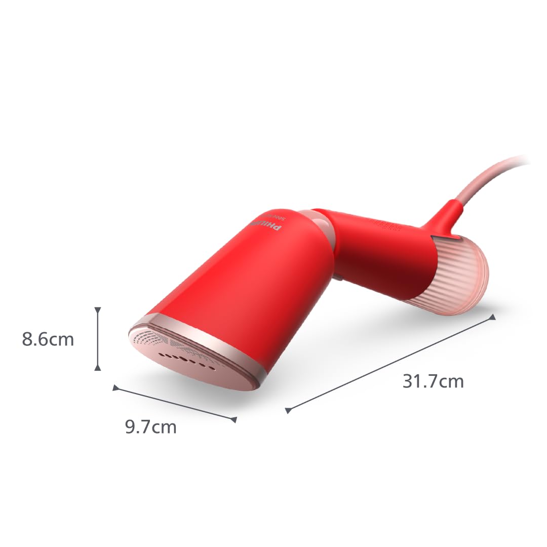 Philips Vaporizador de mano Serie 5000, Diseño elegante, cabezal ajustable, calentamiento rápido, ajustes Eco y Max, seguro para tejidos delicados, uso vertical y horizontal, naranja rojo (STH5020/40)
