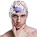 susiyo Pink Blue Floral Mens Swim Caps Polyester Swimming Hat for Adult and Youth