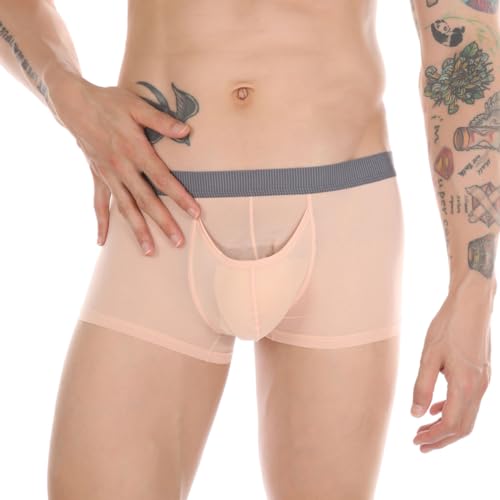 Men's Dual Pouch Underwear Breathable Bulge Boxer Briefs Separated Pouch See-through Trunks4