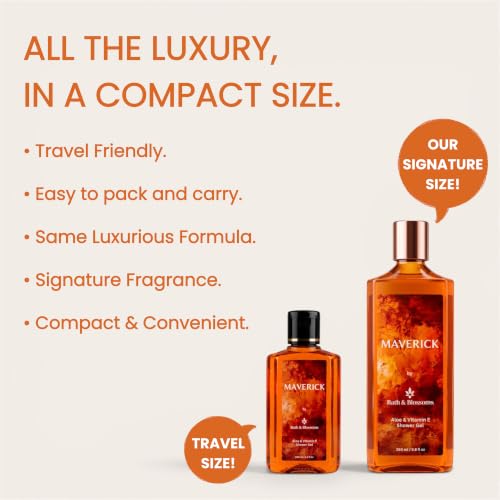 Image of Bath & Blossoms Maverick Shower Gel | Warm Citrus & Spice Fragrance | Rich Foaming Lather | Aloe Vera & Vitamin E | Gentle Moisturising formula suitable for all skin types | Vegan & 100% Paraben Free | Premium Body Care