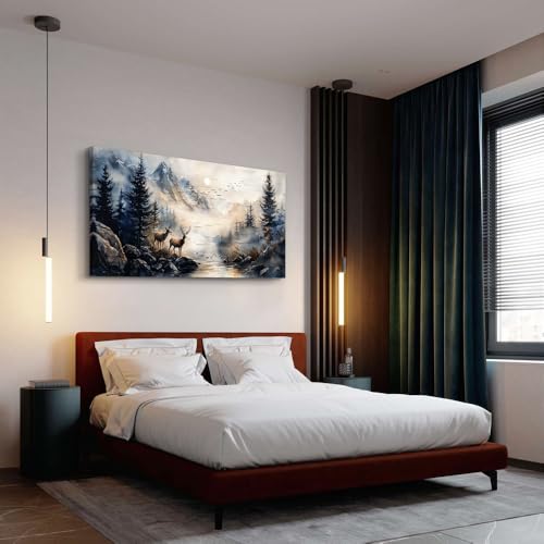 ERQINHUA Large Canvas Wall Art For Bedroom Wall Decorations For Living Room Modern Office Mural Abstract Ink Painting Elk Forest landscape Wall Pictures Printed Artworks Picture Home Decor 24"X48"