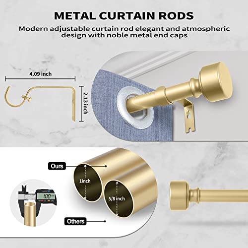 2 Pack Gold Curtain Rods For Windows 28 To 48 Inch(2.3-4Ft),Noble Metal End Cap Curtain Rods,1” Diameter Heavy Duty Curtain Rod,Adjustable Drapery Rods,Telescopic Window Curtains Rod 18-45",Brass Gold #TOP1
