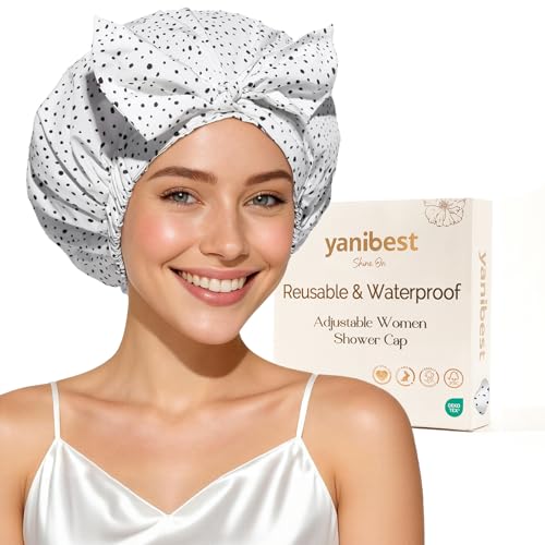 Yanibest Shower Cap for Women Reusable Waterproof, Adjustable...