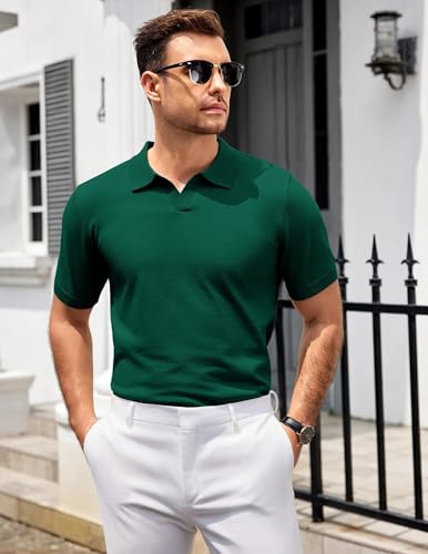 Image of COOFANDY Men's V Neck Short Sleeve Stretch Knit Polo Shirt