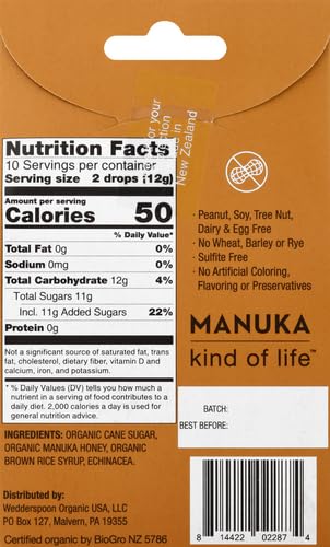 Image of Wedderspoon Organic Manuka Honey-Drops & Echinacea, 20 Count | Genuine New Zealand-Honey | Perfect Remedy for Dry Throats (Pack of 2)