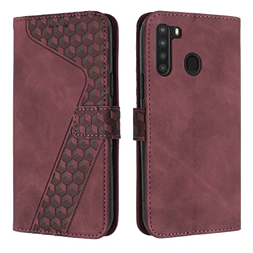 OKZone Funda para Samsung Galaxy A21, PU Cuero Flip Carcasa Fundas Móvil de Tapa Libro Caso Piel PU para Samsung A21, Carcasa Galaxy A21 con Tapa y Billetera Case Telefono Móvil Phone Cover (Rojo)