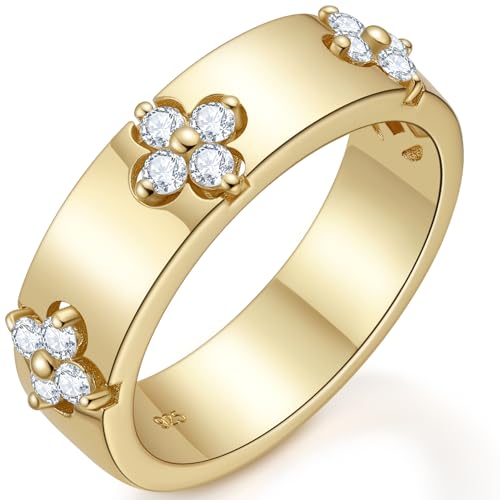 Premium Emerald&Moissanite Clover Rings for Lucky Women|Moissanite D Color VVS1 Clarity 3EX Cut|925 Sterling Silver 14K Gold Plated Non Tarnish