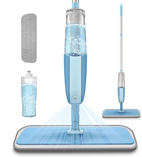 Image of Spray Mop with Refillable Water Tank, 360 Rotating Flat Mop with Microfiber Pad for Tiles, Marble, Wooden Floor