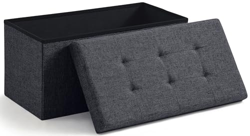 Ornavo Home Foldable Tufted Linen Large Storage Ottoman Bench Foot