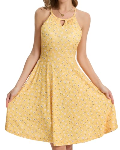 Image of ANYFITTING Built in Bra Halter Dresses for Women 2026 Summer Pockets Dress Flowy Midi Sundresses Beach Vacation