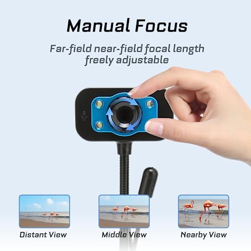USB-Streaming-Webcam, manueller Fokus, HD-Webkamera mit LED-Fülllicht und Mikrofon für Win10 7 Vista XP für Android für OS X für Linux – Bild 4