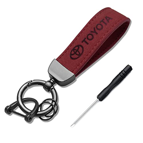 Genuine Velvet Leather Car Keychain Suit for Toyota TRD Avalon Prius Avalon Corolla RAV4 Highlander Men's and Women's Keychains Key Ring Lanyard Accessories Red