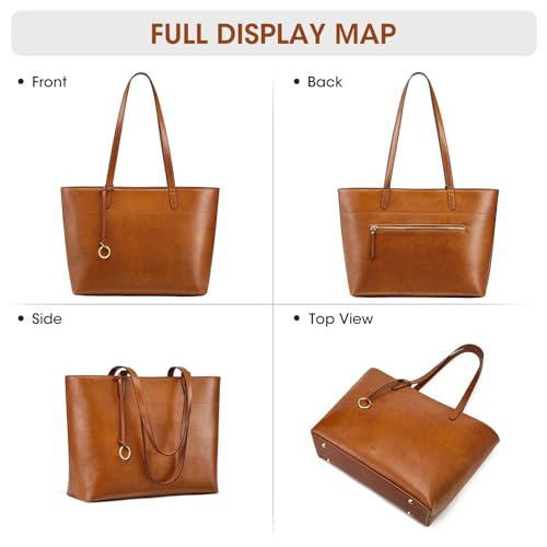 Image of Kattee Vintage Genuine Leather Work Tote for Women | Spacious interior with a zip compartment for organized work, travel, and everyday essentials.