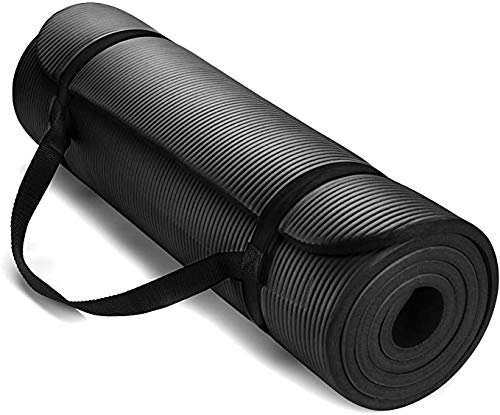 Thick Yoga Mats for Women,1/2 inch Thick All-Purpose Extra Thick High Density Anti-Tear Non Slip Exercise Yoga Mat ,Mat with Easy-Cinch Yoga Mat Carrier Strap (black)