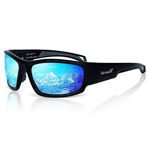 Gruntx Tactical Ballistic Shooting Eyewear For Men, Blue Mirror Polarized #TOP3