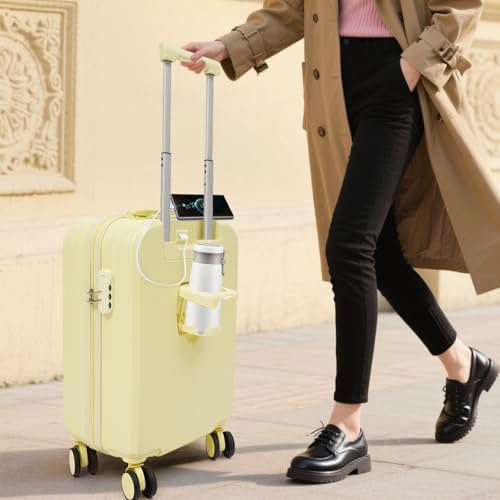 Travel Carry On Luggage,Luggage Airline Approved 20" Lightweight Travel Luggage Suitcase,Carry On Luggage,Travel Luggage Suitcase With Cup Holder And Usb Charging Port (Light Yellow)2