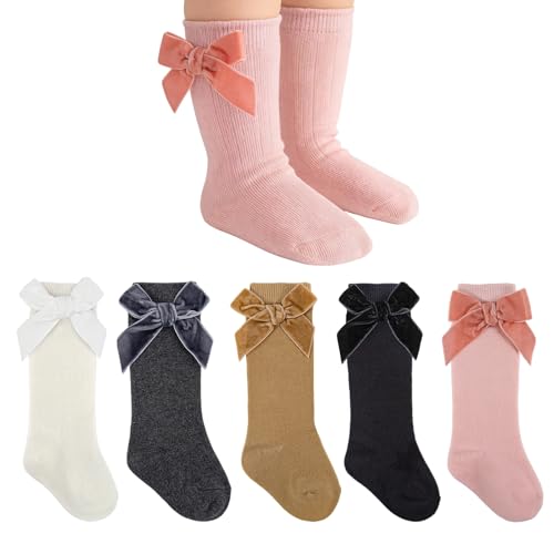 QHANSHIEE Baby Knee High Socks Infants Toddlers Baby Girls Stockings Velvet Bow Ruffled Cotton Tube Long Socks Dress Sock