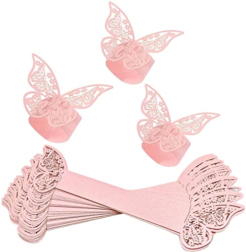 LATRAT Lot de 50 anneaux de serviettes en papier 3D papillon - Décoration de table - Pour mariage, hôtel, table - Ronds de serviette