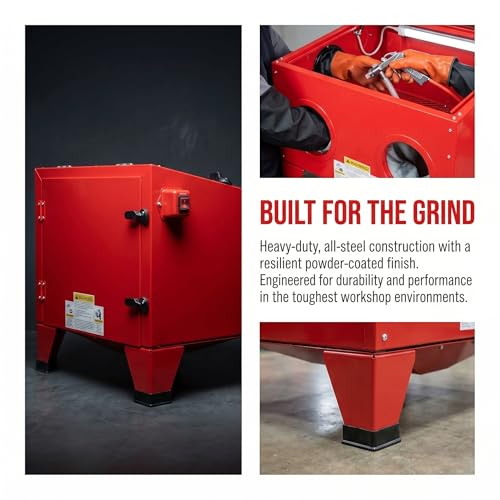 Image of 25 Gallon Bench Top Air Sandblasting Cabinet | Heavy Duty Steel, Sand Blaster with Blasting Gun & 4 Nozzles, 40-80 PSI, Portable, For Paint, Rust, Stain Removal