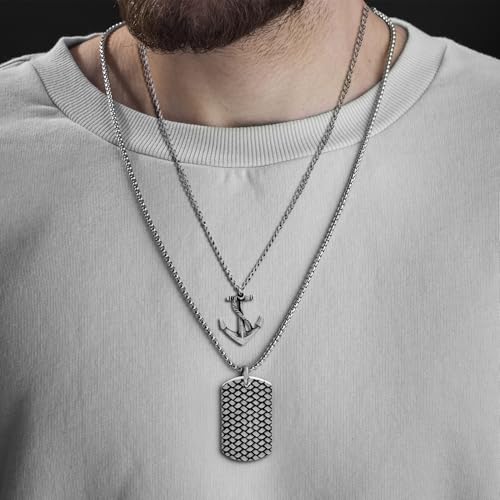 Nautica Anchor Dog Tag Necklaces for Men, Layered Chain, 24 Inches - image 6
