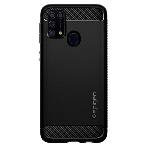 Image of Spigen Rugged Armor | Samsung Galaxy M31 Case [Air Cushion Protection] [Flexible] Galaxy M31 Back Cover | TPU - Matte Black
