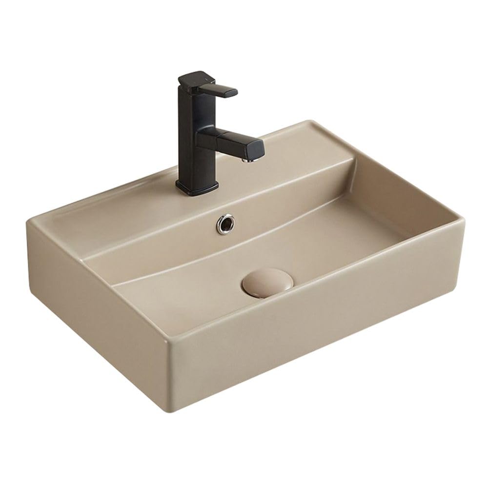 Milano Sand Elements Rectangular Wall Hung 1 Tap Hole Bathroom Basin Sink - 500Mm X 350Mm