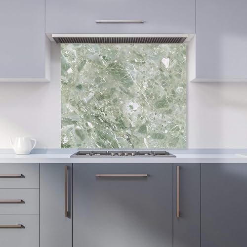 Premium Polished Sage Green Quartz Effect Kitchen Splashback 6mm Toughened Glass Kitchen Splashback – Heat Resistant Splashback for Kitchens, Perfect for Cookers and Hobs, Polished Edges