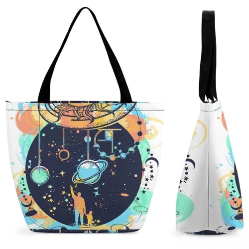 Sac à main soleil rétro planète avec grand volume de rangement de 18cm