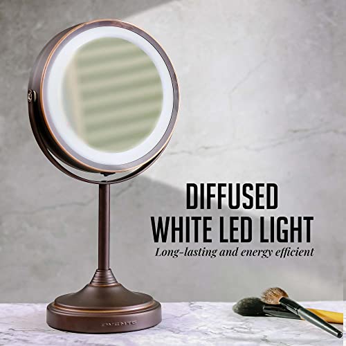 Ovente Lighted Vanity Mirror, Table Top, 360 Degree Rechargeable Double Sided Spinning 7'' Circle Led, 1X 7X Magnification, Ideal For Makeup & Grooming, Usb Plug Operated, Antique Bronze Mctr70Abz1X7X #TOP5