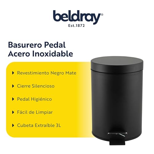 Miniatura 2 de Beldray Cubo De Baño Con Pedal 3 L - Papelera Pequeña Redonda De Acero Inoxidable, Tapa De Cierre Suave, Cubo Interior Extraíble, Ideal Para Baño, Dormitorio U Oficina, Negro