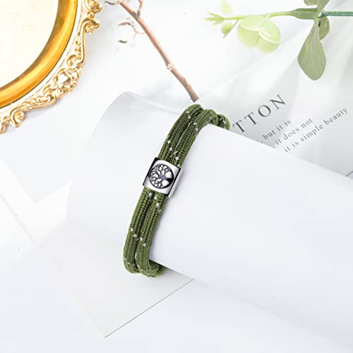 J.endéar Paracord Bracelet For Women Men, Tree Of Life Nautical Rope 925 Sterling Silver Bracelet For Unisex, Surf Sailing Summer Sea Beach Gift For Partner Surfer Sea Enthusiasts, Green #TOP7