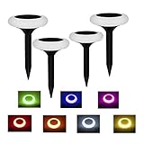DiDi DENG Solar Ground Lights Color Change Waterproof Ring Led Lights In-Ground Outdoor Landscape for Garden Lawm Patio Pathway Yard Walkway Auto On/Off (4 Pack)