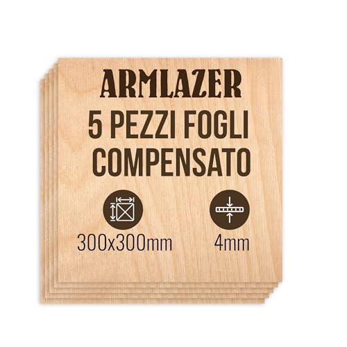 ARMLAZER Contreplaqué 300 x 300 х 4 mm, 5 pièces, panneaux en bois, pyrographie, planche modèle maison, bricolage fait à la main, feuilles de contreplaqué pour couper
