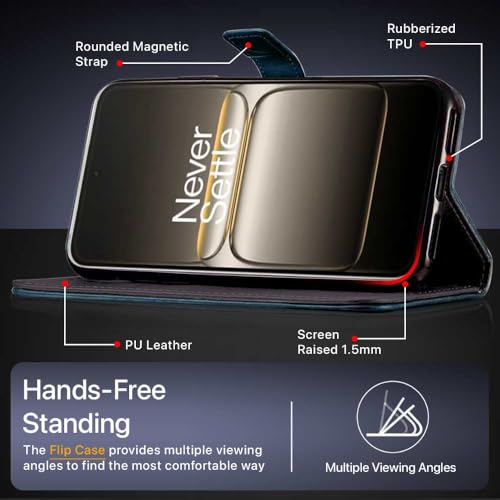 Image of FLIPPED Hand Stitched Honeycomb Dual Design Back Flip Cover Case for 1+ OnePlus Nord CE 5 5G (Shock Proof | Leather Finish | Wallet Case Card Holders & Stand) - Tanned Blue