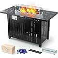 Cecarol 43in Glass Shield Outdoor Propane Gas Fire Pit Table Electronic Pulse Ignition w/Glass Rock, Waterproof Cover, 50,000 BTU CSA Certification for Outside Garden Patio Party (Black)