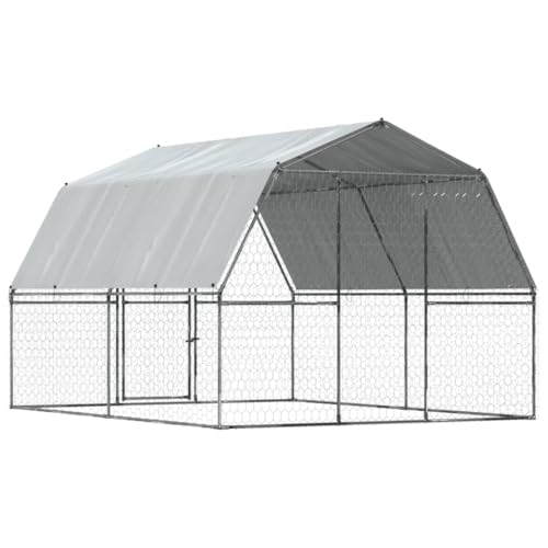 vidaXL Hundekäfig 2 STK., Hundezwinger mit Wasserfestes Dach Tür, Outdoor Hundehaus Maschen-Design, Hundehütte, Silbern Verzinkter Stahl