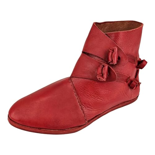 Handmade Viking Boots Leather Ankle Boots Toggle-Up Boots Red Viking Footwear Artisan Leather Boots Norse Style Shoes Traditional Viking Design Red Leather Toggle Boots (11, RED)